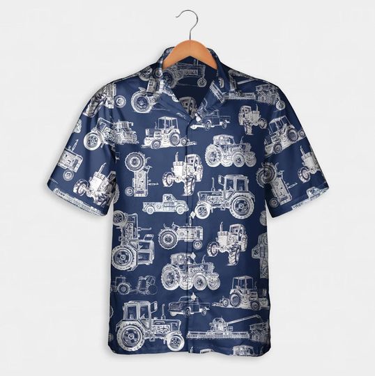 Discover Tractor Hawaiian Shirt, Aloha Shirt for Men and Women, Tropical Short-Sleeve Summer Beach Shirt, Vacation Shirt, Farm Lover Gift