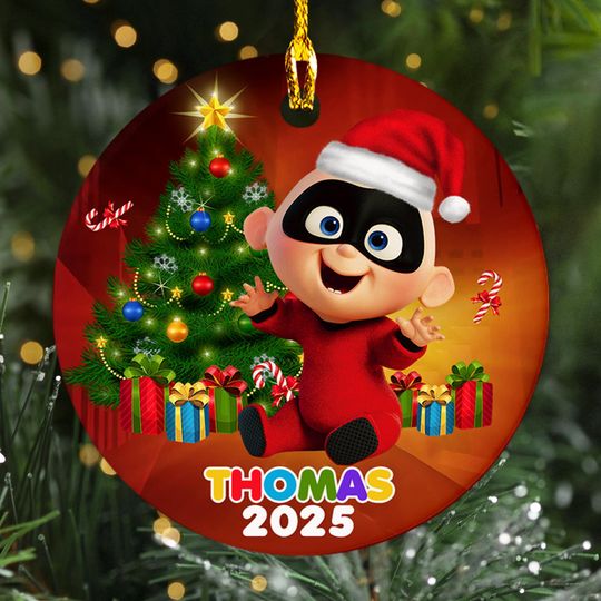 Personalized The Incredibles Ornament Powerful Infant, Red Baby Superhero Xmas Ornament