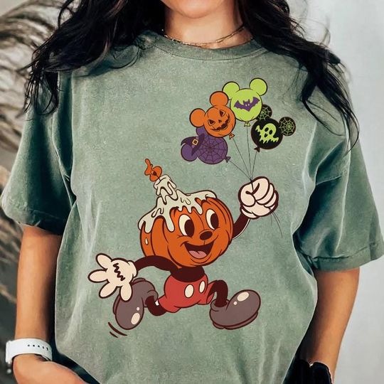 Discover Disney Mickey  Pumpkin Head Halloween Balloons T-Shirt, Mickey's Not So Scary Halloween Party 2025, Disney Spooky Season Family Trip Shirt
