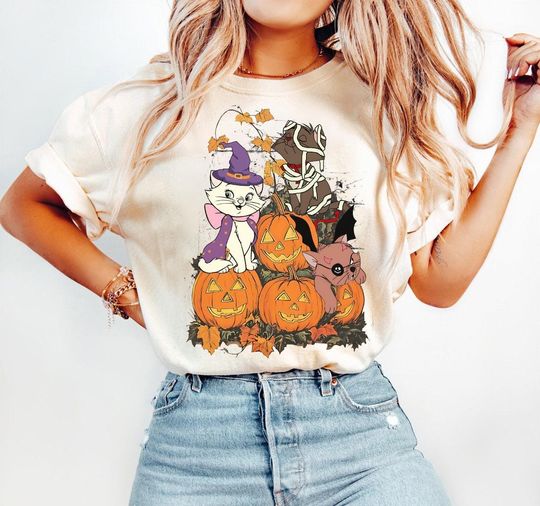 Discover Disney The Aristocats Costume Halloween Pumpkin T-Shirt, Disneyland Halloween Matching Shirt, Disney Marie Toulouse Berlioz Halloween Shirt