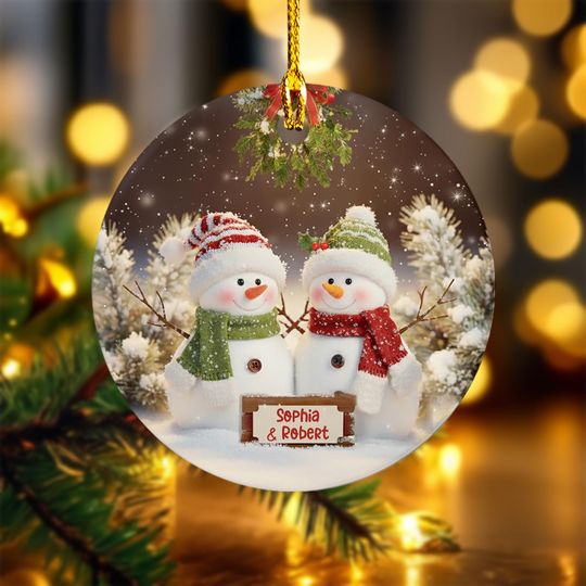 Personalized Snowman Couple Ornament, Snowman Newlywed Wedding Ornament