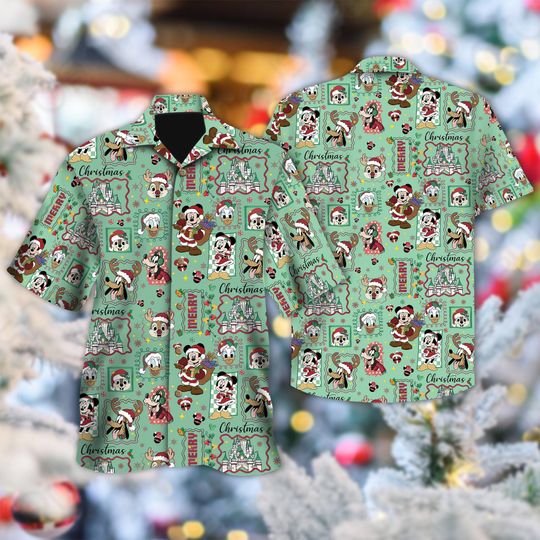 Discover Retro Disney Santa Mickey And Friends Hawaiian Shirt, Mickey's Very Merry Christmas Party 2025 Button Up, Disneyland Family Matching Shirt