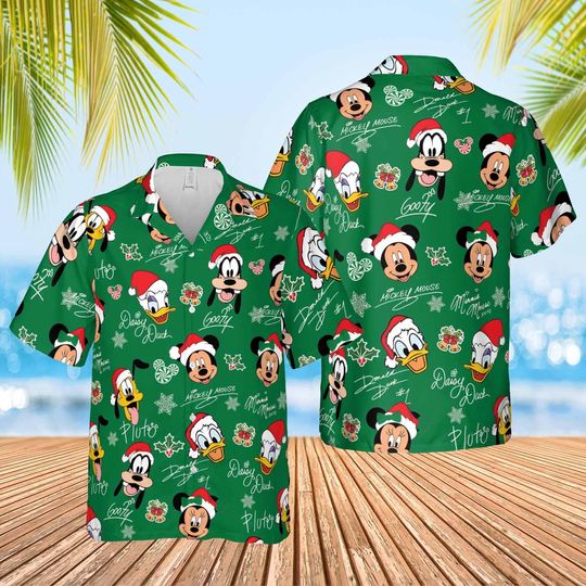 Discover Disney Mickey And Friends Christmas Hawaiian Shirt, Minnie Mouse Goofy Daisy Donald Pluto Hawaii Shirt, Winter Christmas Disney Hawaiian