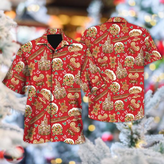 Discover Disney Mickey Minniee Gingerbread Hawaiian Shirt, Mickey Mouse Christmas Hawaii Shirt, Mickey Xmas Party Hawaiian Shirt, Magic Kingdom Shirt