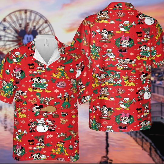 Discover Retro Mickey And Friends Holiday Vibes Hawaiian Shirt, Mickey Santa Claus Shirt, Disney Vacation Tee, Mickeys Very Merry Christmas Party