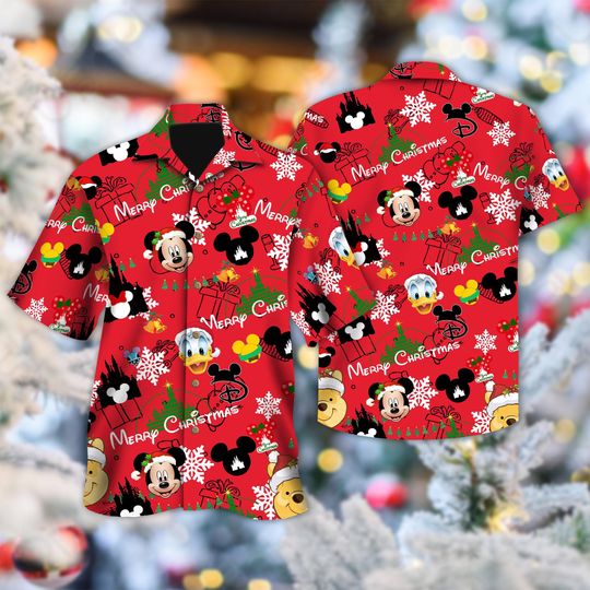 Discover Disney Mickey And Friends Christmas Hawaiian Shirt, Donald Duck Christmas Hawaiian Shirt, Mickey Mouse Xmas Shirt, Cartoon Holiday Party Gift