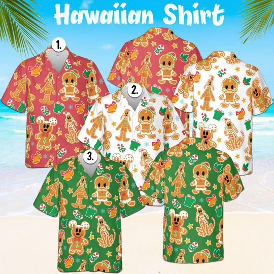 Discover Mickey and Friends Gingerbread Hawaii Shirt, Disney Christmas Shirt, Mickey's Very Merry Hawaiian Shirt Christmas Party Holiday Hawaiian Tee