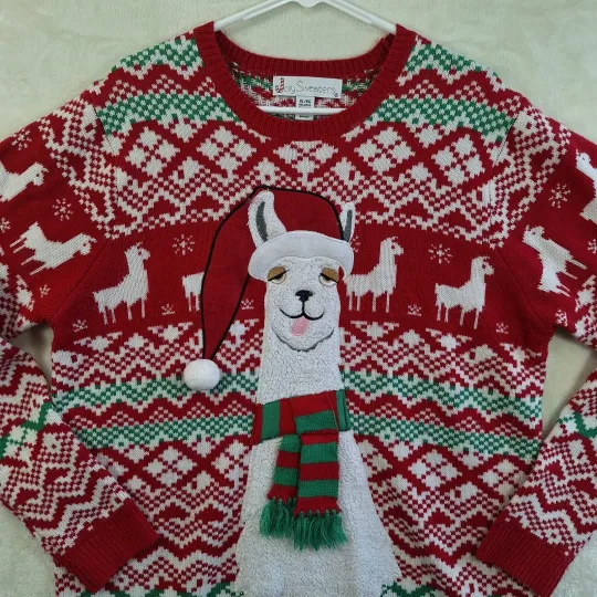 Discover Jolly Sweaters Women's Christmas Sweater Size XL Red Llama Holiday Ugly Sweater