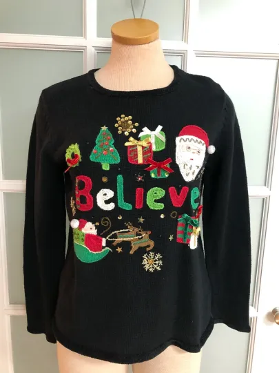 Discover Tara International Ugly Christmas Crewneck Sweater Believe 3-D Size Small