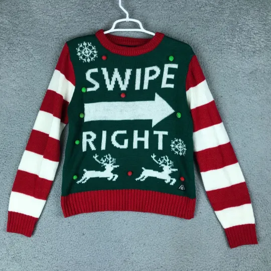Discover American Stitch Swipe Right Ugly Christmas Holiday Sweater Long Sleeve Crew L
