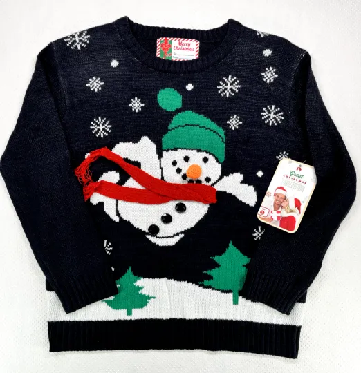 Discover Merry Christmas Women's Ugly Snowman Sweater 3D Carrot Nose & Scarf Black Size S