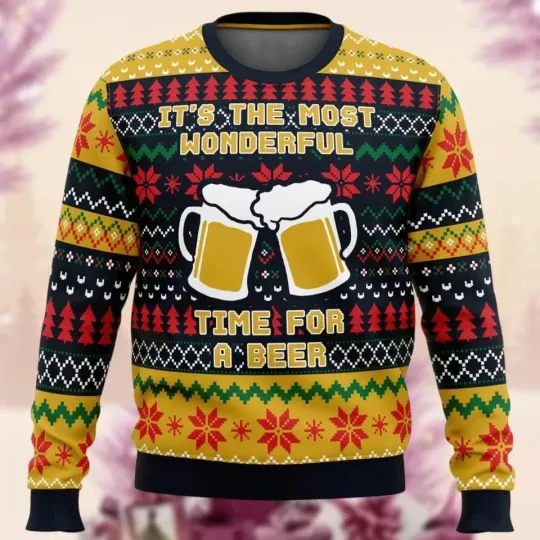 Discover Cheers N Beer Frothy Mug Festive Season 3D All Over Print Ugly Sweater