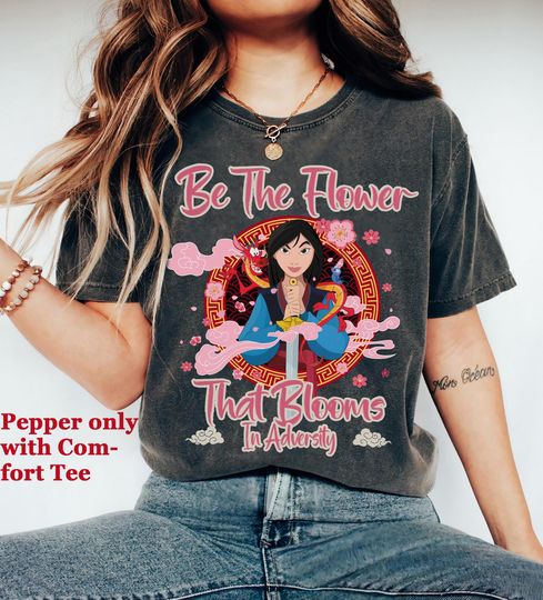 Discover Disney Mulan Princess Warrior Floral Retro T-Shirt, Mulan Be The Flower That Blooms in Adversity Shirt, Disneyland Princess Girl Trip Tee