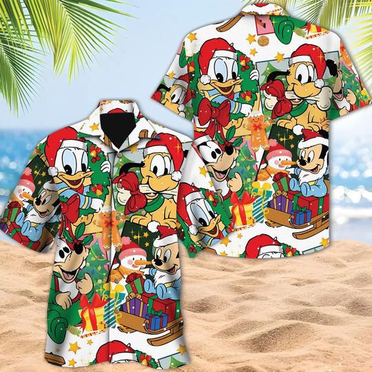 Discover Disney Baby Mickey And Friends Christmas Winter Hawaiian Shirt, Baby Mickey Goofy Donald Pluto Hawaii Shirt, Winter Christmas Disney Gift
