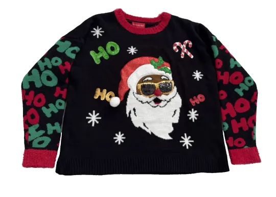 Discover Blizzard Bay Black Santa Sweater Women's XL Sunglasses Embellished Christmas