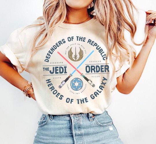 Star Wars The Clone Wars Jedi Order Emblem Vintage T-Shirt, Star Wars Jedi Lightsaber Shirt, Disneyland Family Matching Shirt, Galaxy's Edge