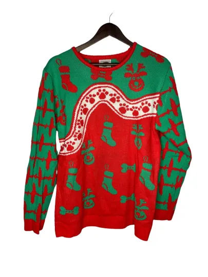 Cesar Dog Lover Ugly Christmas Sweater Nordic Paw Prints Bones Adult Size Medium