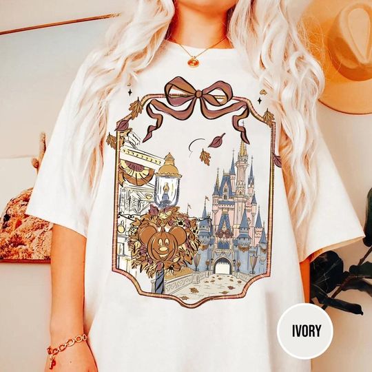 Discover Disney Castle Mickey Pumpkin Halloween Fall Vibes T-Shirt, Autumn Vibes Pumpkin Spice T-Shirt, Magic Kingdom, Spooky Season Shirt