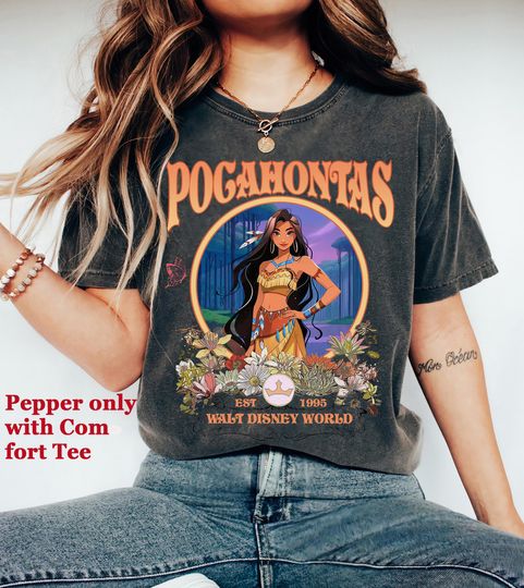 Discover Disney Princess Pocahontas Floral Retro T-Shirt, Disney Princess Pocahontas Shirt, Disneyland Princess Girl Trip Tee, WDW Disney Besties Tee