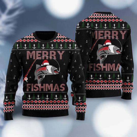 Merry Fishmas Ugly Christmas Sweater, Fishing Sweater, Ocean Shirt, Fisherman Lover, Xmas Sweater, Christmas Men Women Kid Sweater
