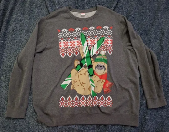 Discover Size 3XL XXXL Holiday Time Skiing Sloth Ugly Sweatshirt Sweater Christmas Party