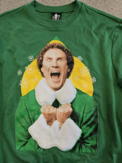 Pre-Owned Buddy The Elf Green Crew-Neck Sweatshirt Ugly Christmas Sweater Size L