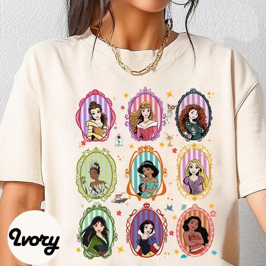 Discover Disney Princess Mirror Portrait Full Characters T-Shirt, Disney Besties Shirt, Disneyland Princess Girl Trip Shirt, WDW Trip Tee