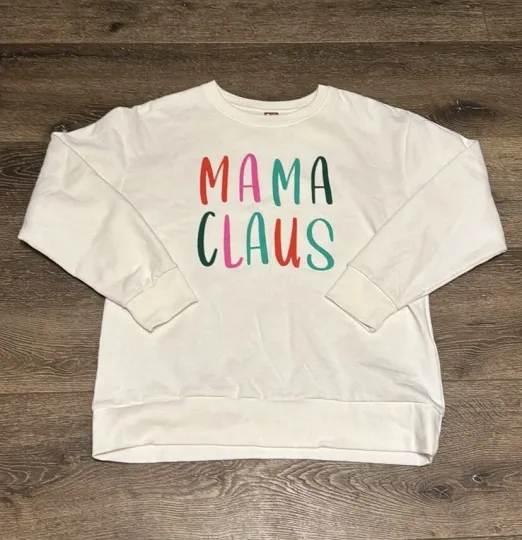 Discover Ugly Christmas Sweaters Mama Claus Holidays Oversize Womens Medium Cream NWT