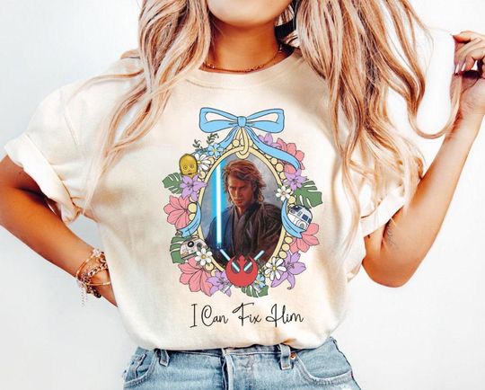 Discover Star Wars I Can Fix Him Anakin Skywalker Coquette Bow T-Shirt, Disney Hollywood Studios Trip, Galaxy's Edge Tee, May The Force Be With You