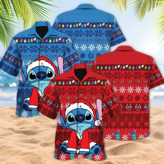 Discover Disney Lilo Stitch Christmas Hawaiian Shirt, Magic Kingdom Holiday Hawaiian Shirt, Stitch Christmas Gift, Disneyland Stitch Family Trip
