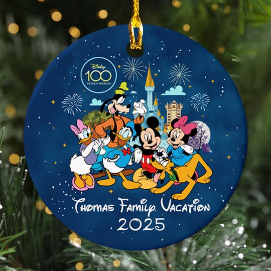 Discover Personalize Disney 100 Years Magic Castle Anniversary Christmas Ornament, Mickey And Friend Trip Custom Family Xmas Tree Decor, Gift For Kid
