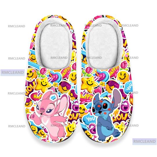 Discover Personalized Stitch Angel Love 3D All Over Printed Slipper, Stitch Indoor Slipper, Winter Slipper, Christmas Slippers, Custom Rubber Slipper