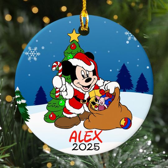 Discover Personalized Mickey Christmas Tree Ornament, Baby Mouse Boy Customized Disney Christmas Tree Decor, Mouse Santa Hat Gift For Kid