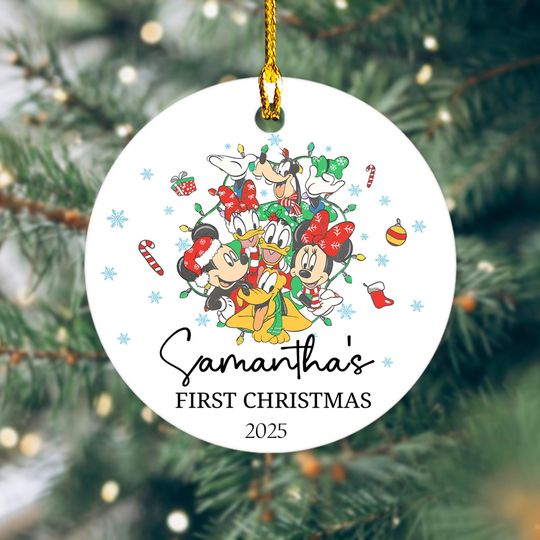 Discover Retro Disney Christmas Ornament, Mickey And Friends Holiday, Personalize Baby First Christmas Ornament, Christmas Keepsake Decor Ornamnet