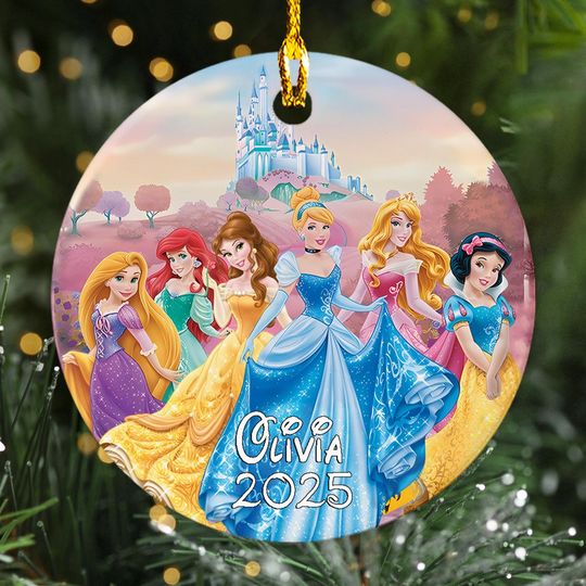 Personalized Princess Christmas Ornament, Cinde Snow White Belle Ornament