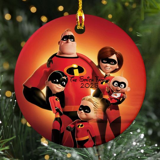 Personalized Incredibles Christmas Ornament, Incredibles Superhero Xmas Ornament Hanging