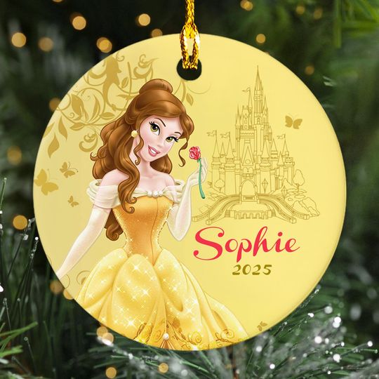 Discover Personalized Beauty Princess Christmas Ornament, Cute Princess And Beast Customized 2024 Christmas Tree Decor, Princess Xmas Gift For Kid