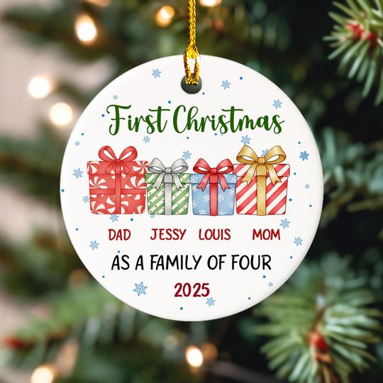 Discover First Christmas As A Family Of Four Ornament, Personalized Baby's First Christmas Ornament 2025,Xmas Family Of Four Gift Keepsake Decor