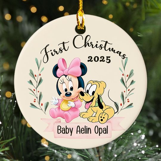 Discover Personalized Name Minnie Christmas Ornament, Custom Minnie Mouse First Christmas Ornament, Minnie Keepsake, Baby's First Christmas Ornament