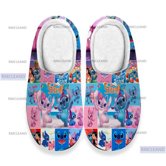 Stitch and Angel 3D All Over Print Slipper, Stitch Indoor Slipper, Winter Slipper, Christmas Slippers