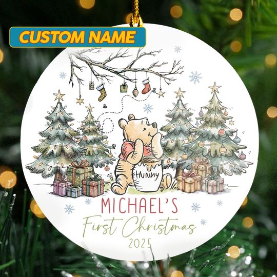Personalized Winnie the Pooh Christmas Ornament, Baby First Christmas Ornament