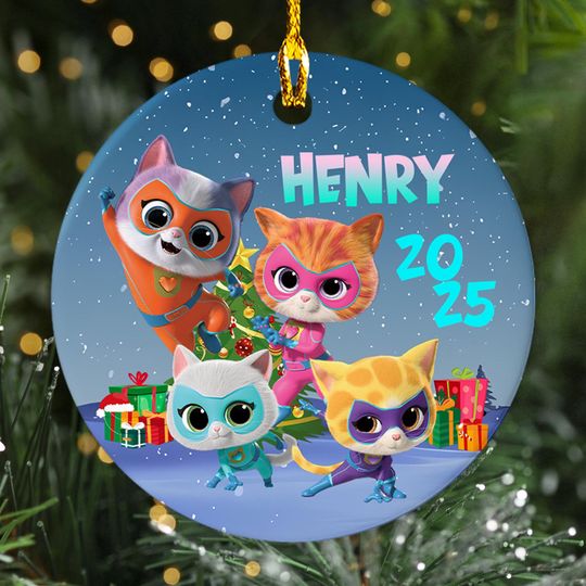 Discover Personalized SuperKitties Ornament Cute Kitten In Winter, Disney Super Cat Animated TV Series Ornament, Custom Xmas Tree Decor Gift For Kid