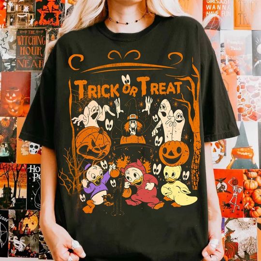 Discover Disney Ducktales Trick or Treat Halloween Costume T-Shirt, Disneyland Halloween Matching Trip Shirt, Disney Huey Dewey Louie Halloween Shirt