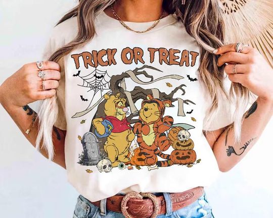 Discover Disney Pooh and Tigger Costume Halloween Trick Or Treat T-Shirt, Disneyland Halloween Matching Trip Shirt, Winnie The Pooh Halloween T-Shirt
