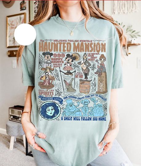 Discover Disney Welcome Foolish Mortals Mickey and Friends Costume Halloween Shirt, Haunted Mansion Stretching Room, Disney Halloween Matching Shirt