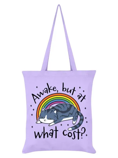 Awake But At What Cost? Cat Lilac Tote Bag