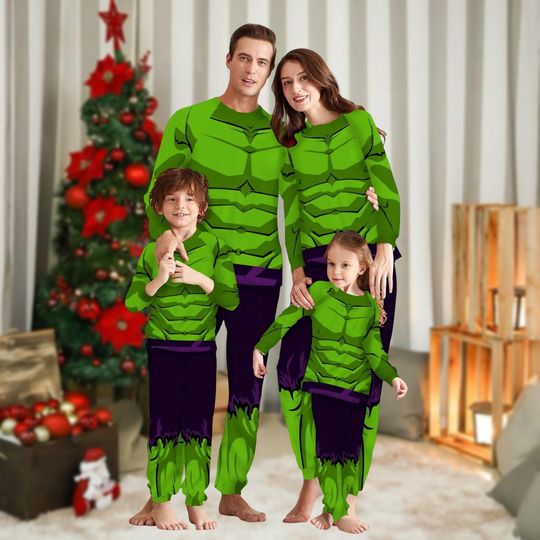 Discover The Hulk Halloween Family Pajamas Set, Matching Cosplay Costume PJs for Halloween Party, Green Superhero Shirt, Christmas Group Gifts