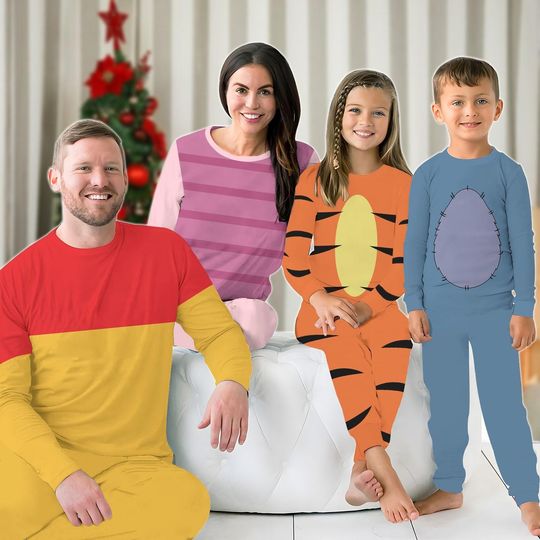 Discover Disney Pooh Tigger Eeyore Family Pajamas Set, Matching Cosplay Costume PJs for Halloween Party, Fun Cartoon Shirt, Christmas Group Gift