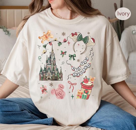 Discover Disney Coquette Bow Tis The Season Christmas Retro T-Shirt, Disney Xmas Family Gifts, Disney Mickey Very Merry Christmas Party Shirt