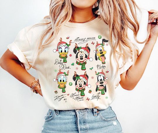 Discover Disney Christmas Mickey and Friends Signs Watercolor T-Shirt, Disney Xmas Family Gift, Disney Mickey Very Merry Christmas Party Shirt